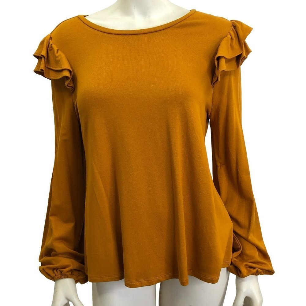 CUPIO $58 LONG SLEEVE RUFFLE TIER SHOULDER TOP LG NEW WITH TAG